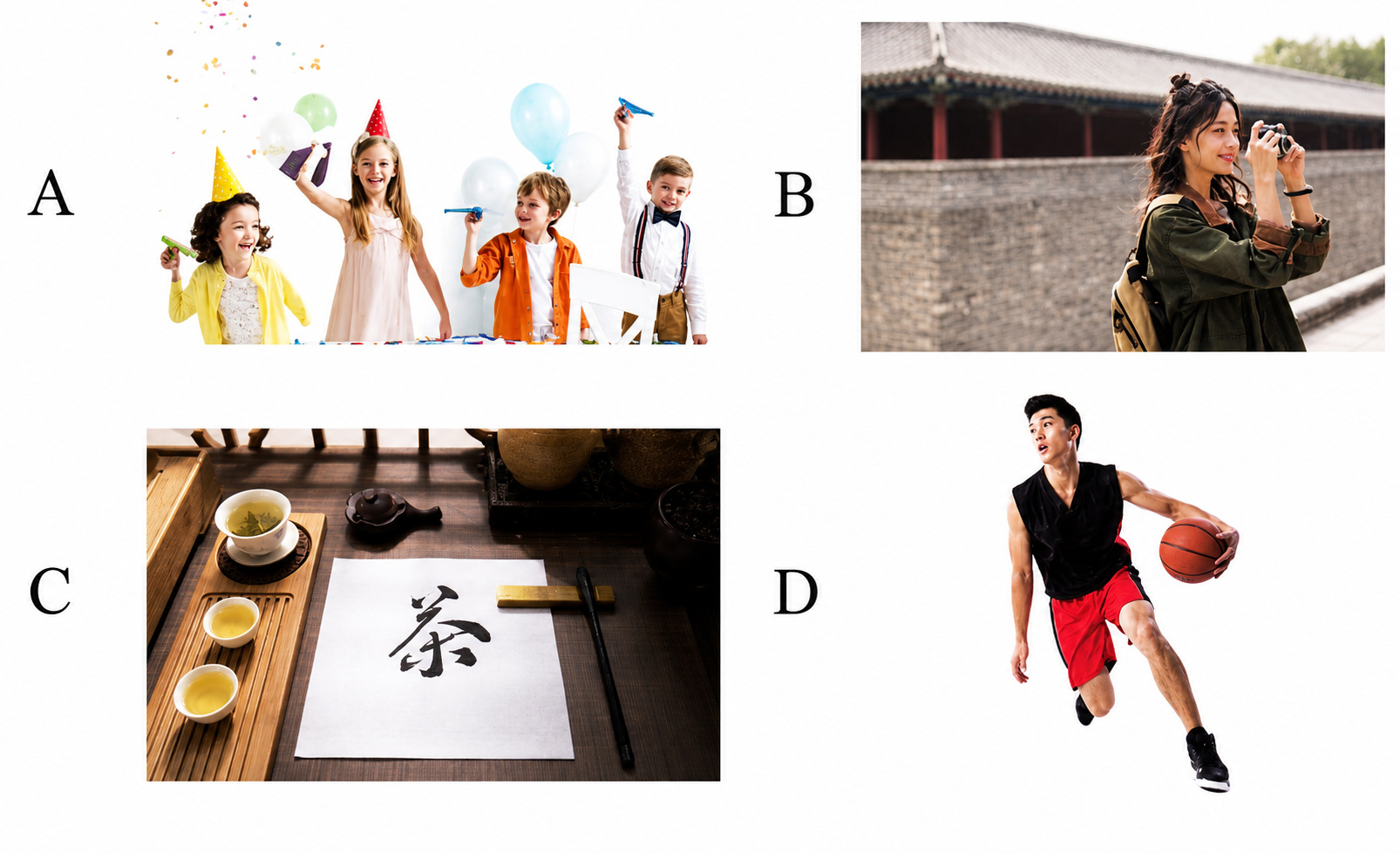 Hình A đến D cho câu 11-13